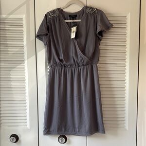 Banana Republic Gray Sheath Dress with Flutter Sleeves